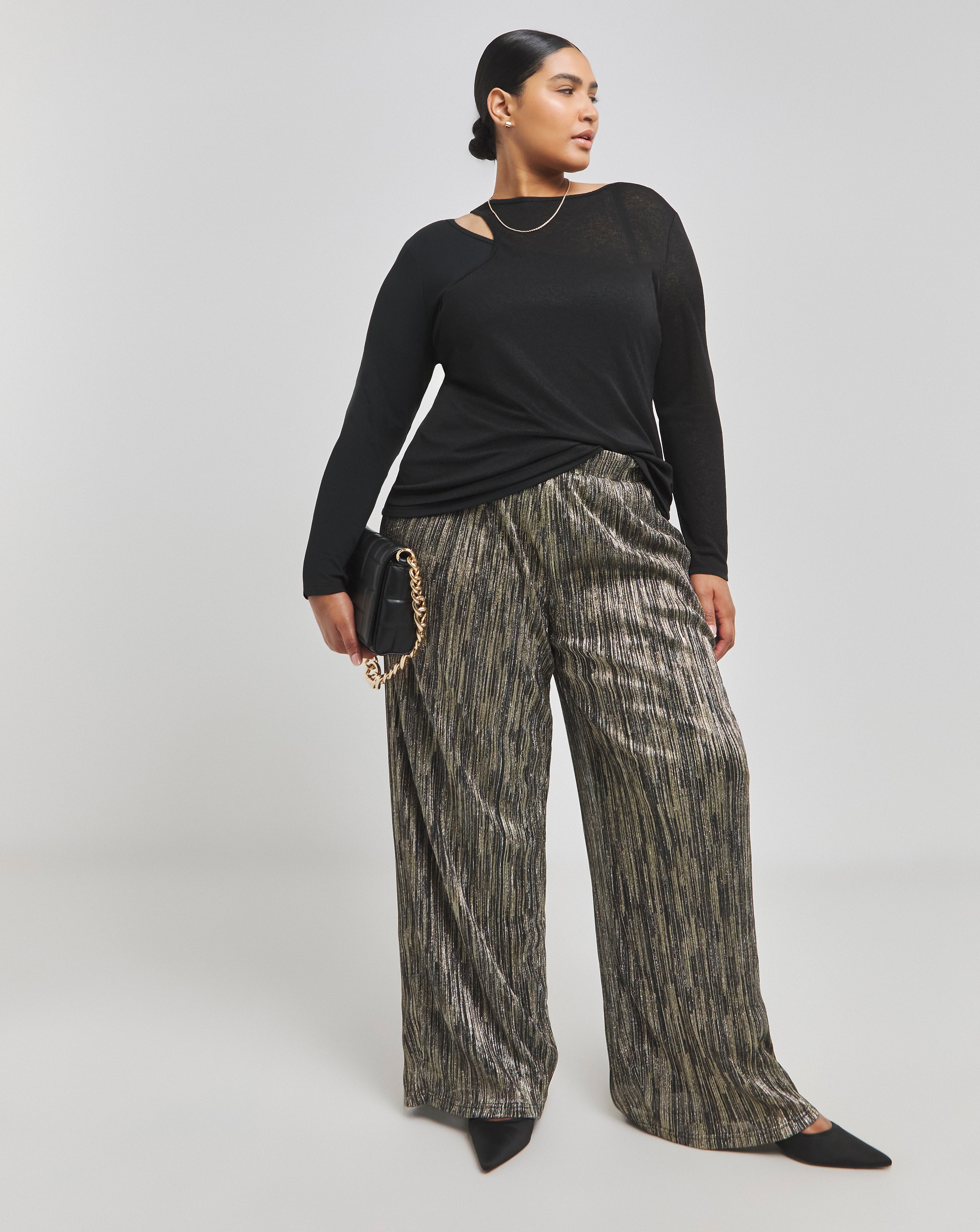 Metallic Wide Leg Trousers