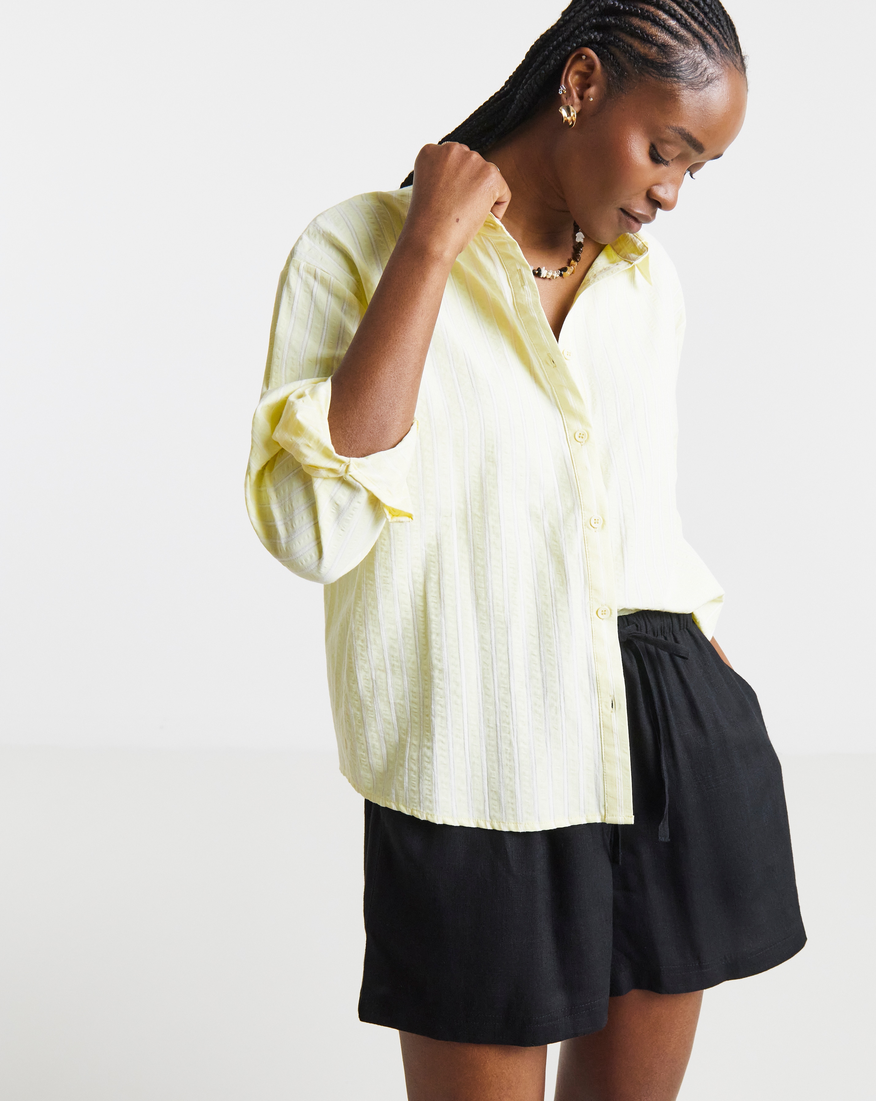 New In - Simply Be Tie Waist Linen Mix Shorts
