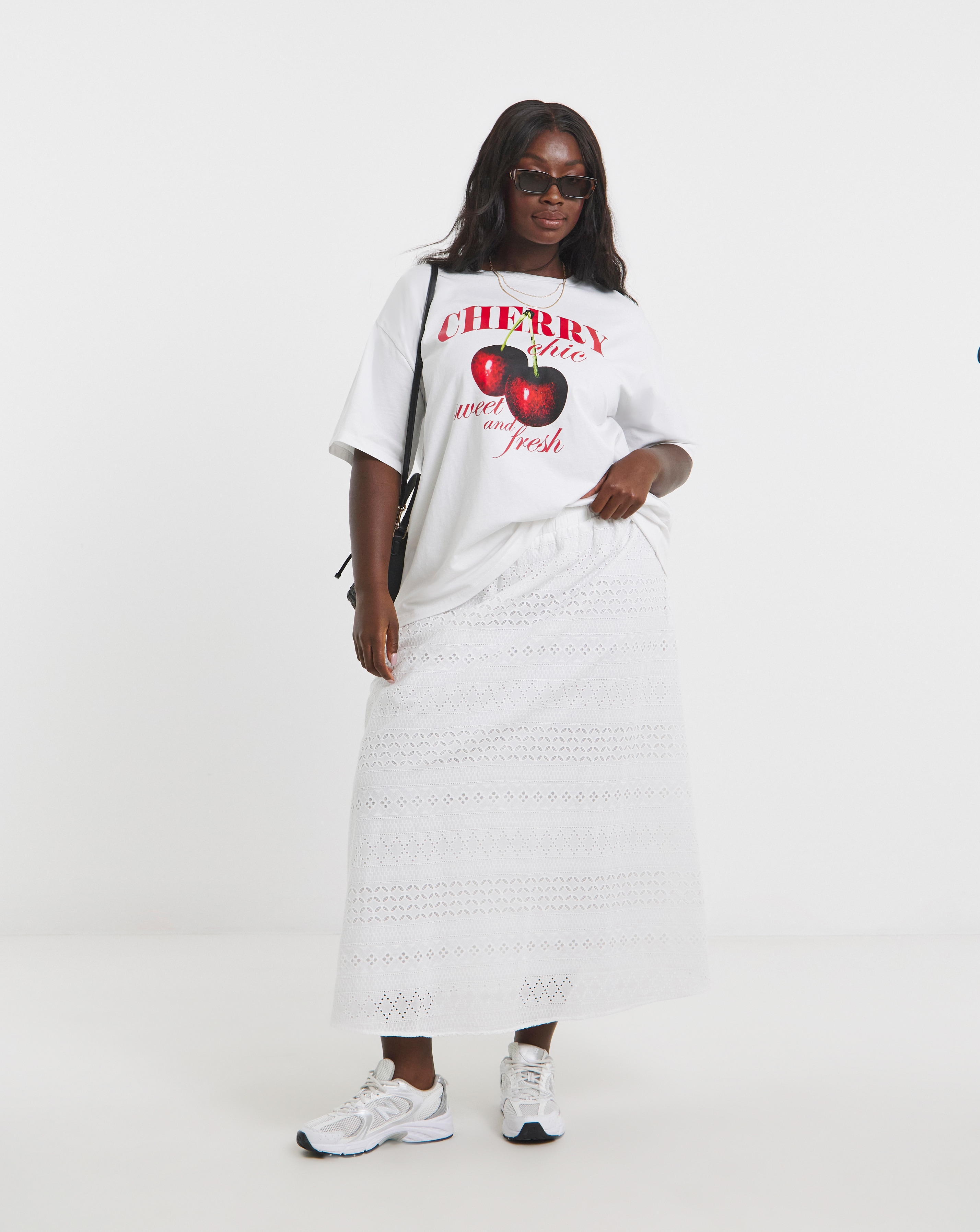 White Boho Broderie Full Midaxi Skirt