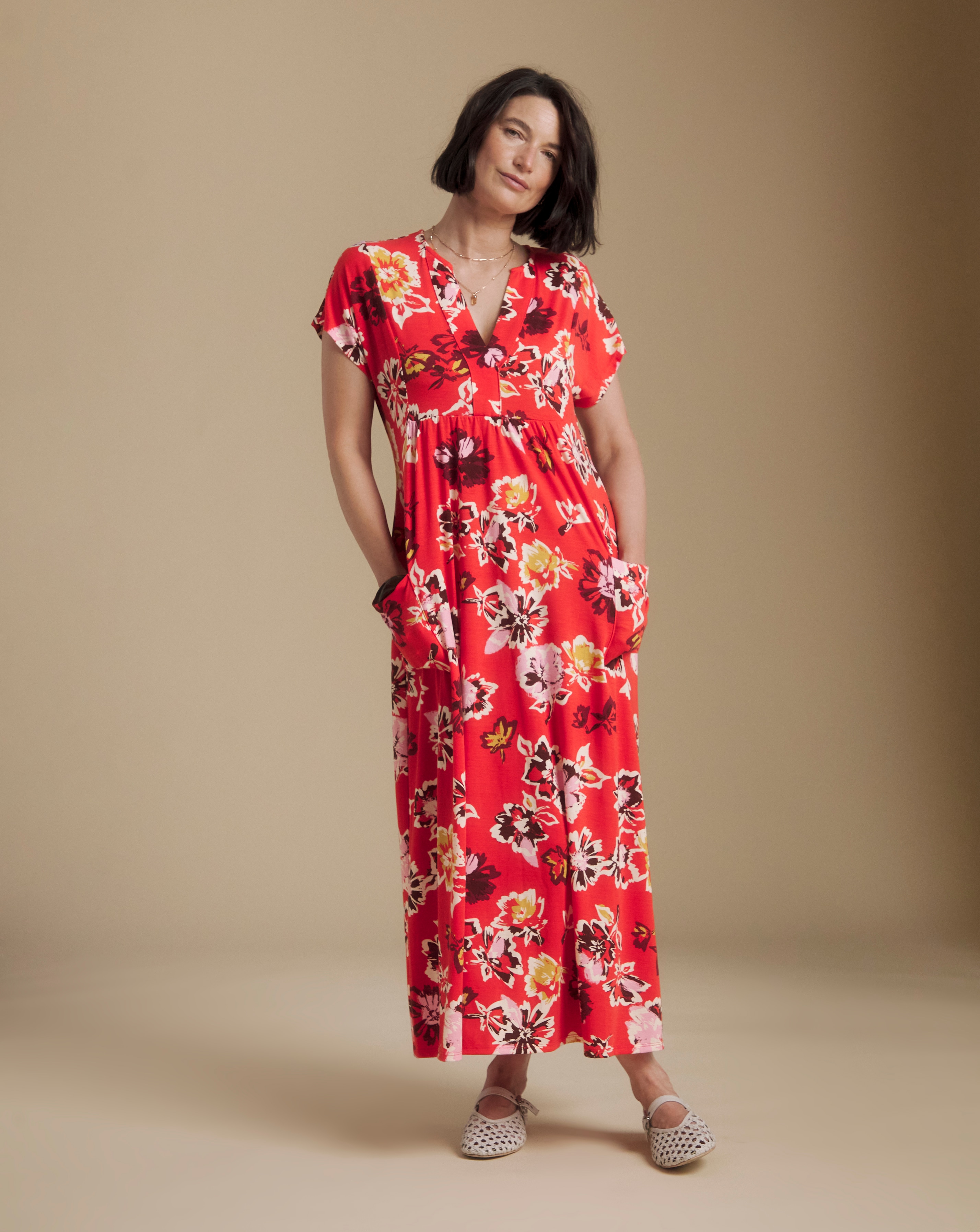 Julipa Printed Pocket Jersey Midi Dress