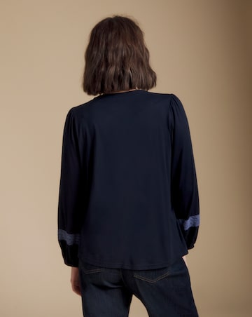 Julipa Navy Lace Trim Jersey Blouse