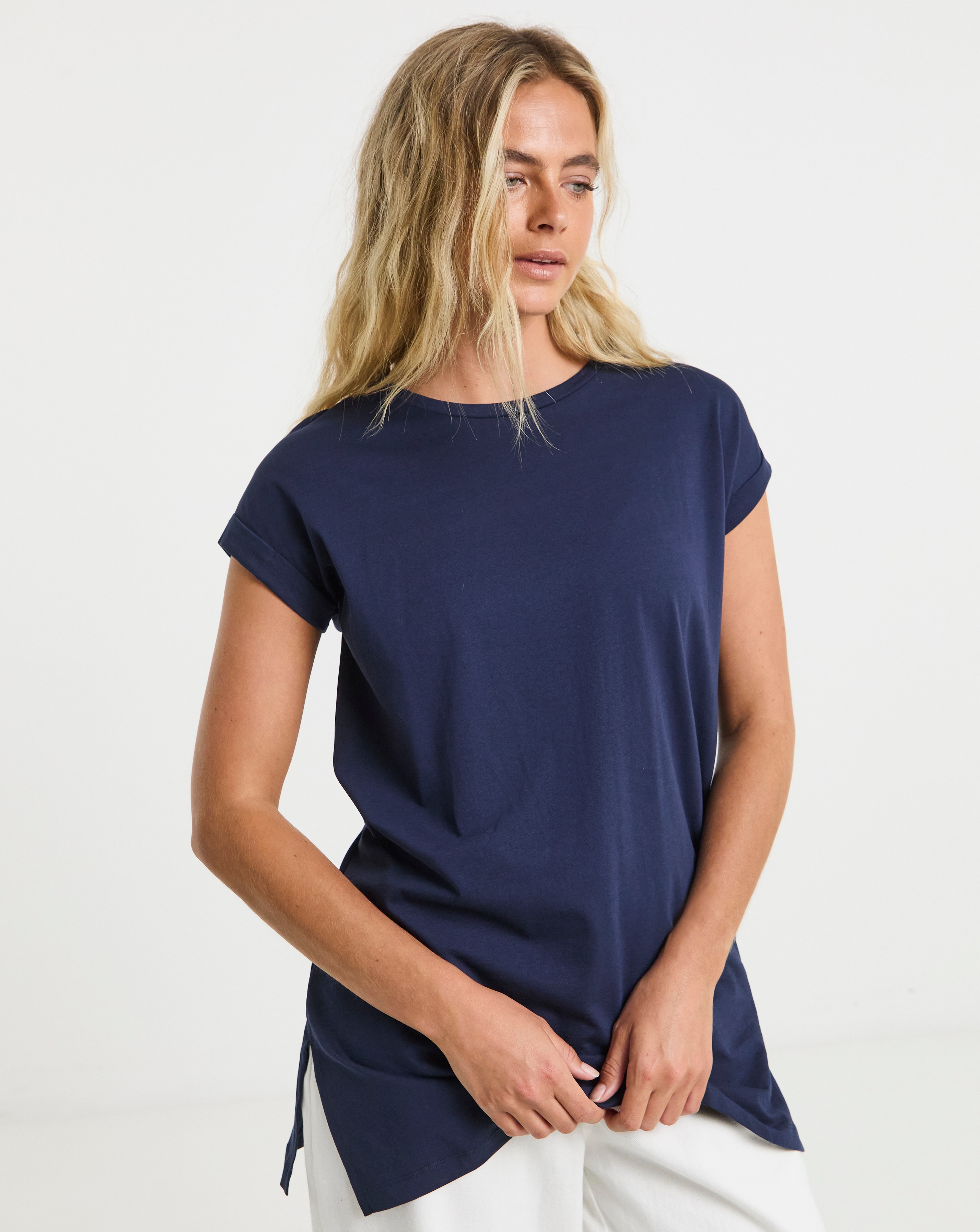 Navy Boyfriend Longline Tee