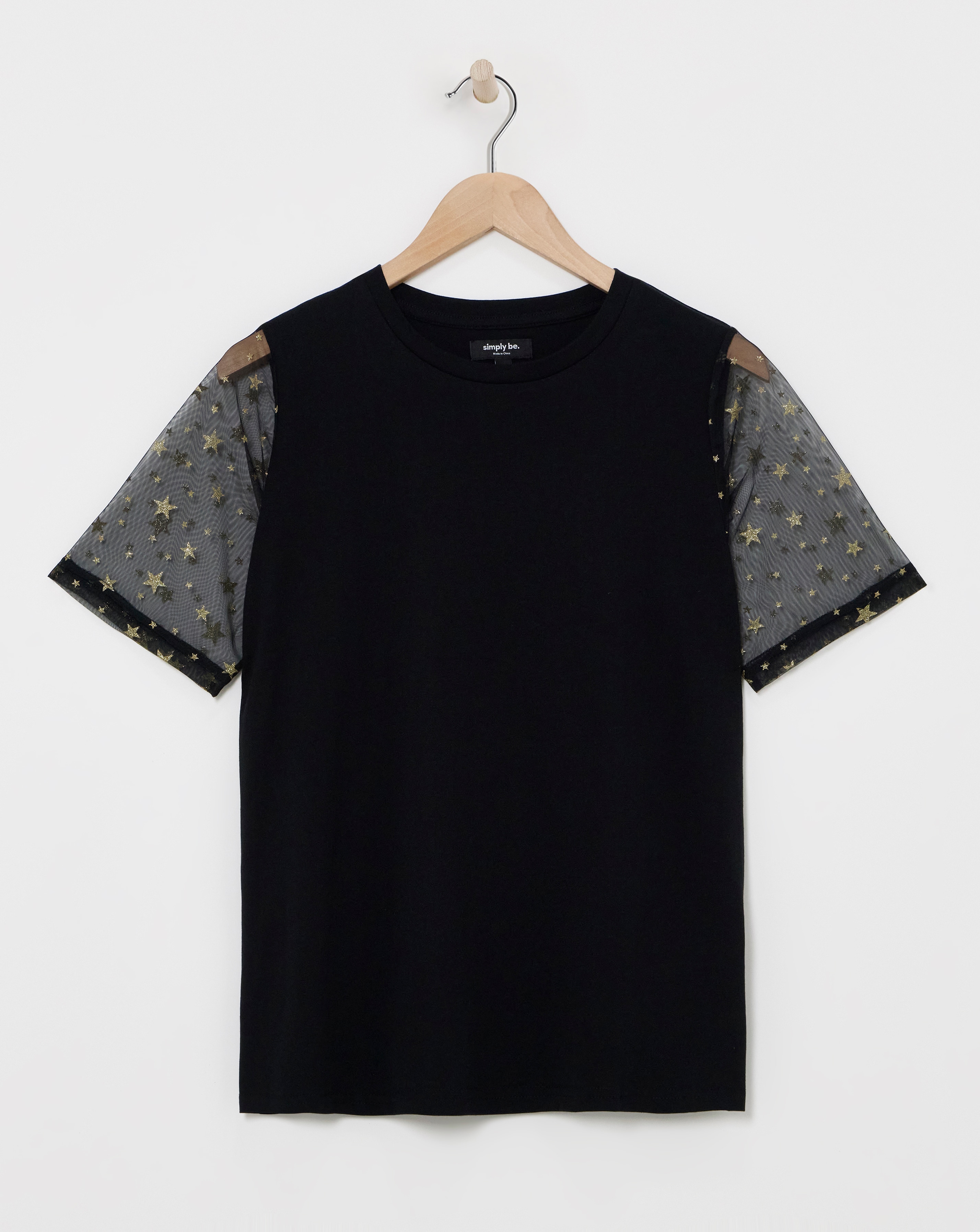 Black Mesh Gold Star Print Tee