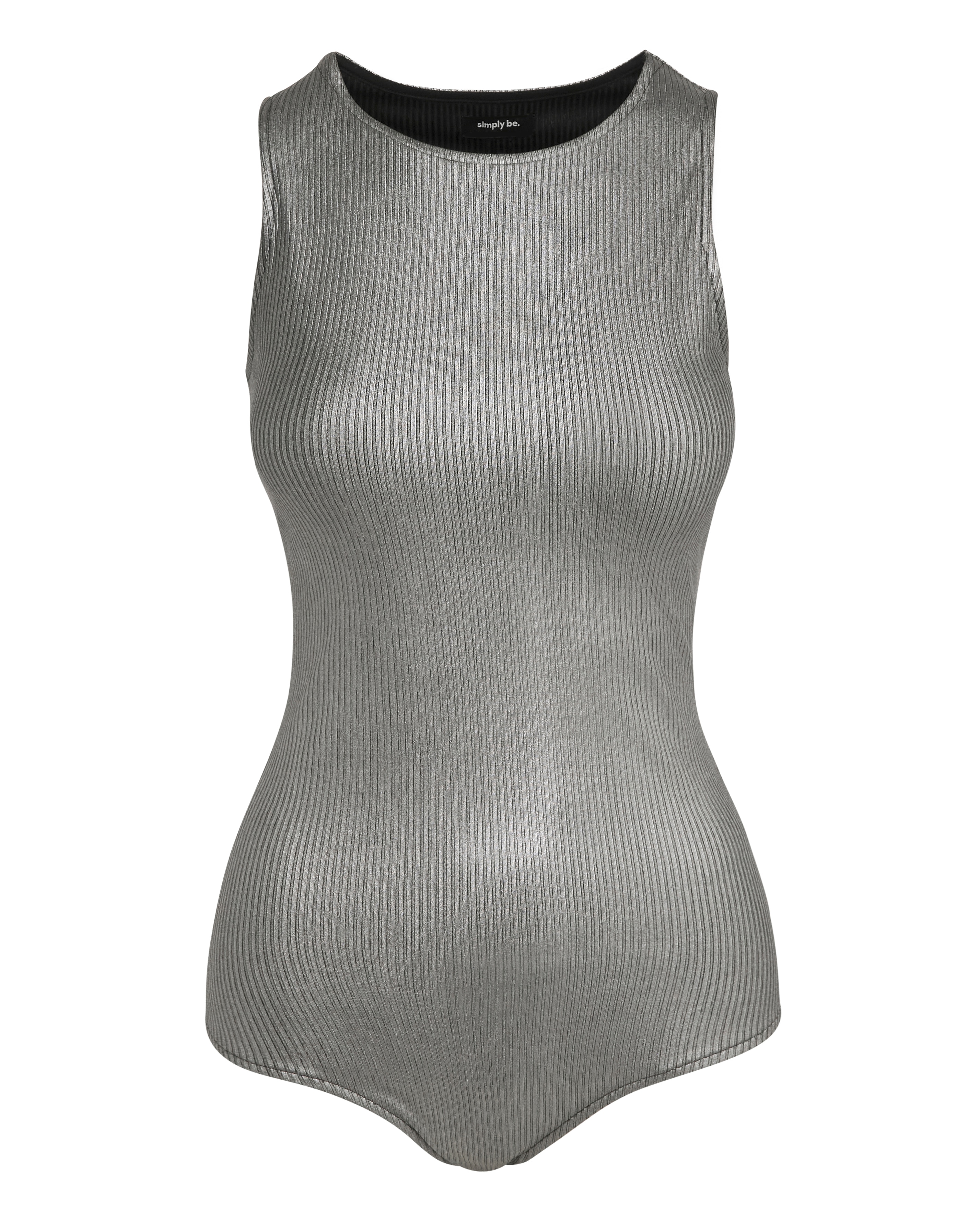 Silver Metallic Ribbed Racer Bodysuit