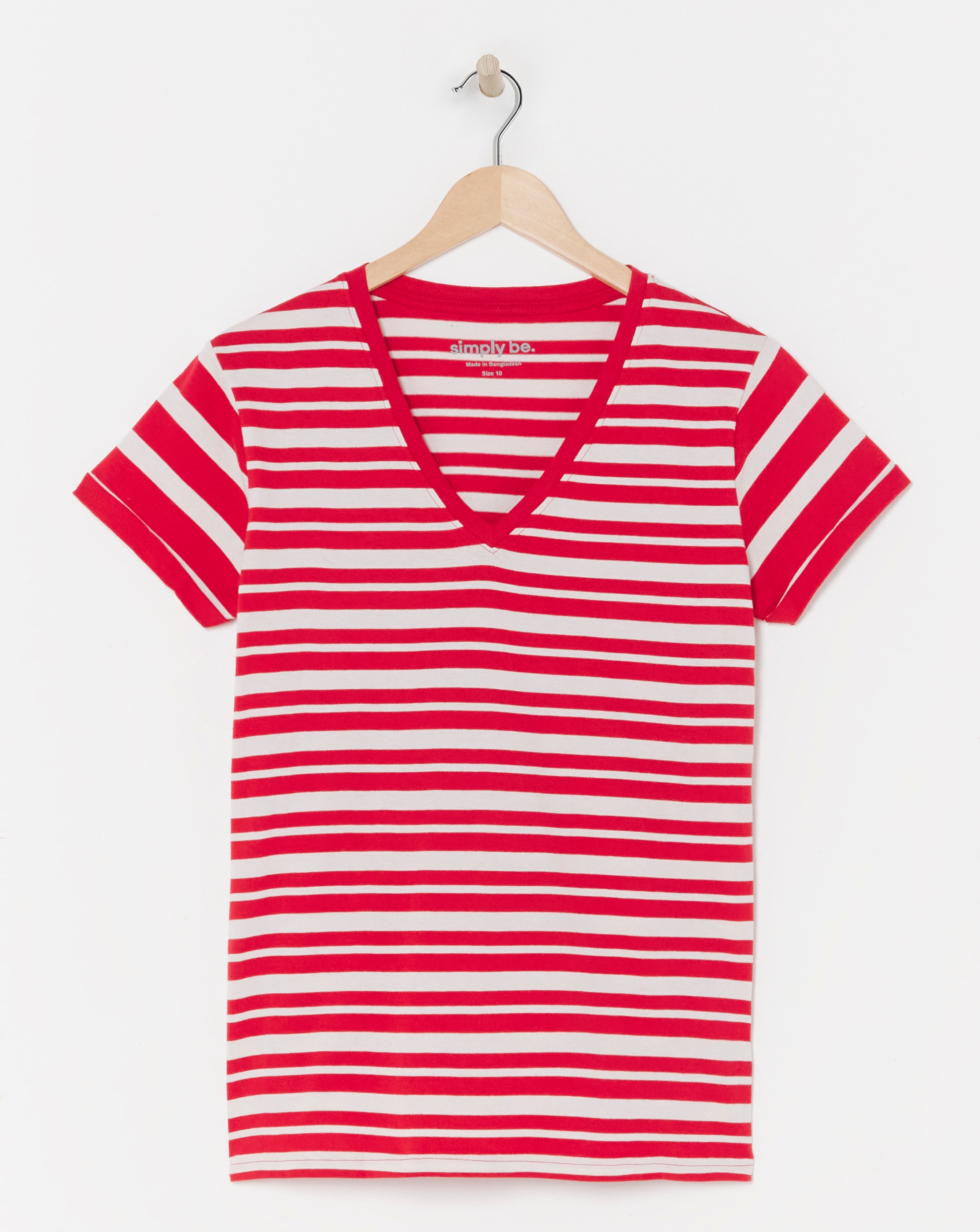 Red & Ivory Stripe V Neck Tee
