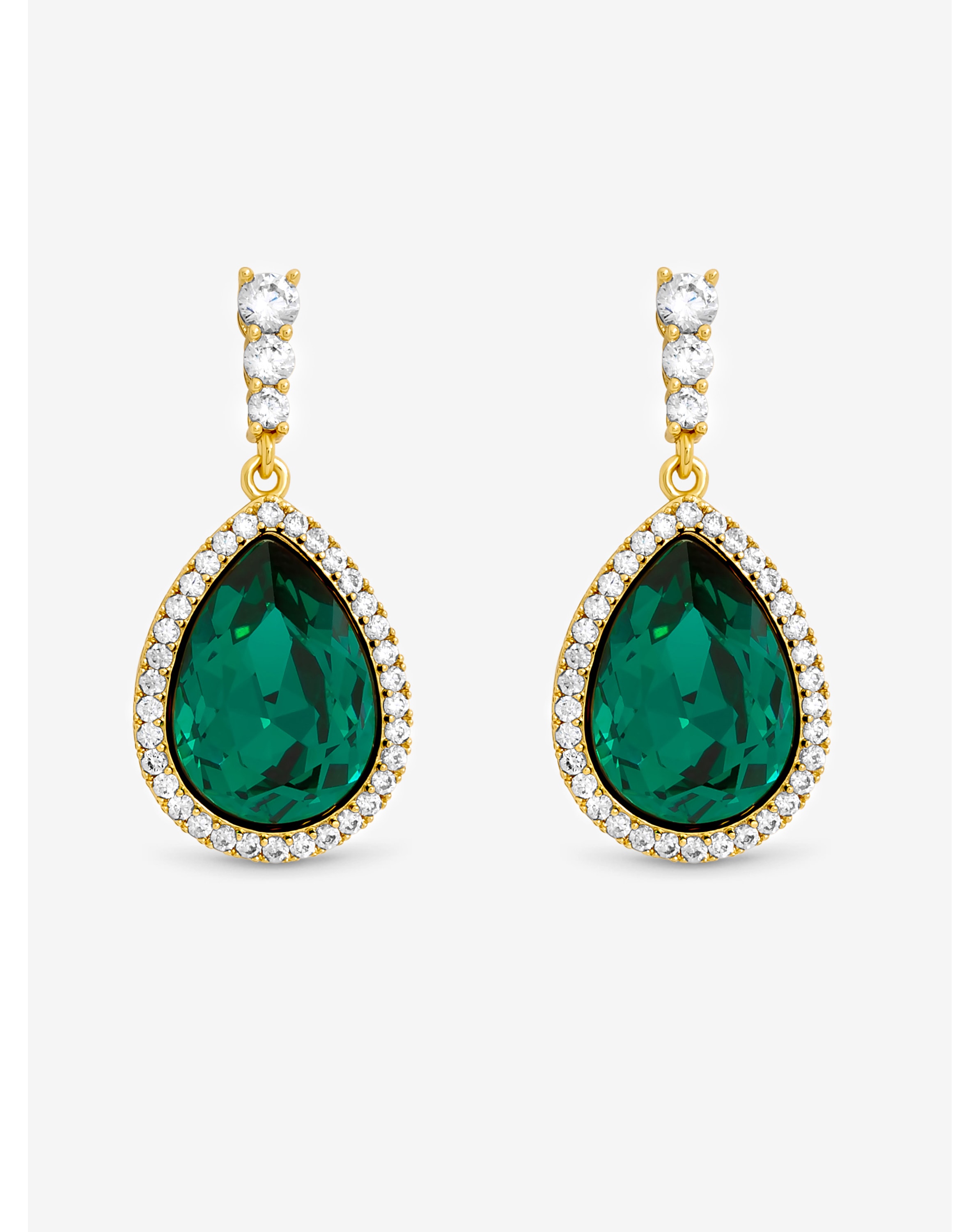 New In - Gold Plated Emerald Pear Drop Earrings