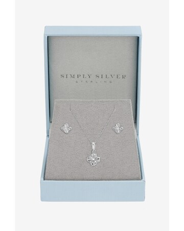 Simply Silver Sterling Silver 925 Polished Diamond Cut Clover Set - Gift Box