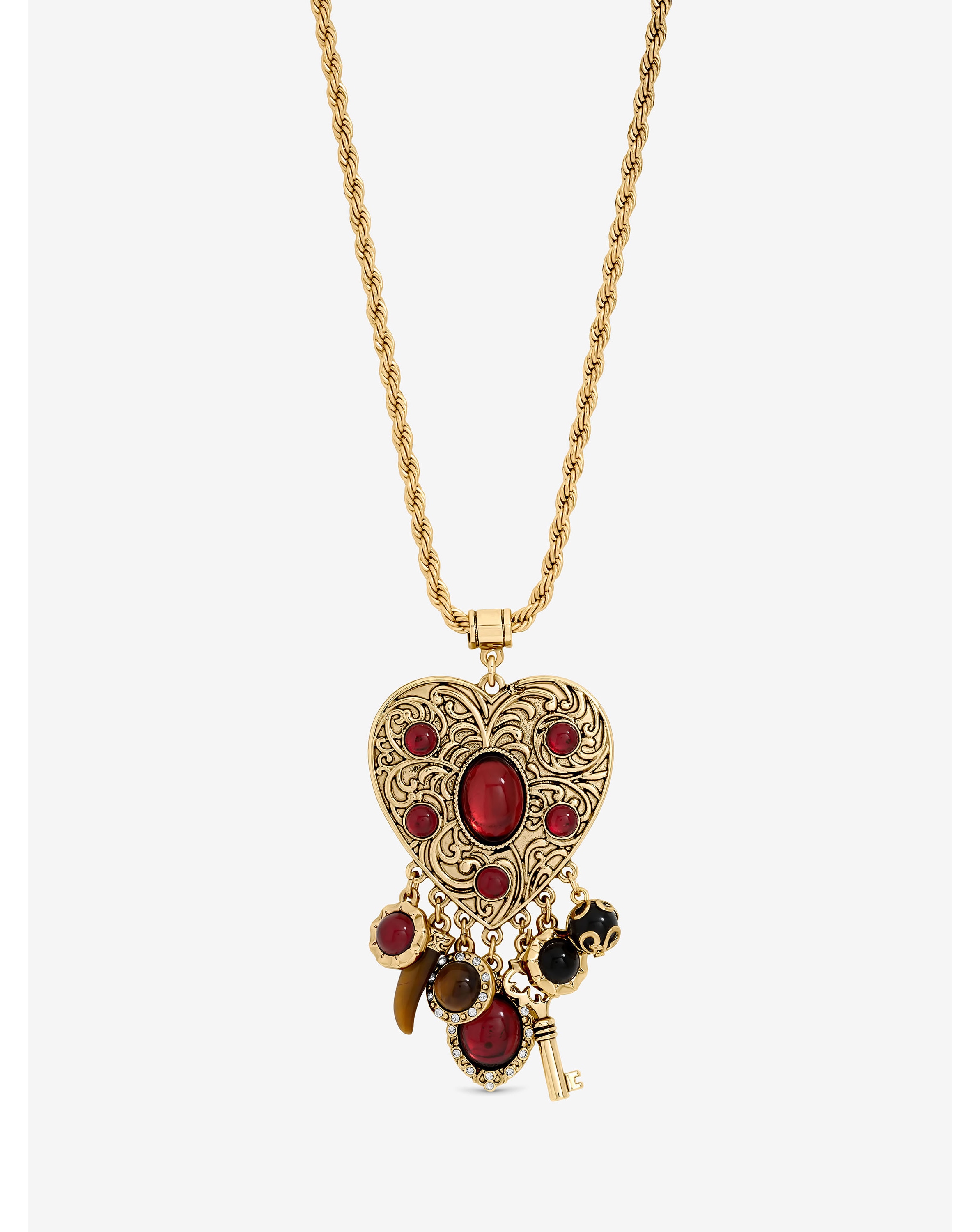 New In - Gold & Red Heart Charm Long Necklace
