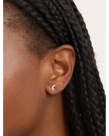 Simply Silver Sterling Silver 925 Mini Pave Crescent Stud Earrings