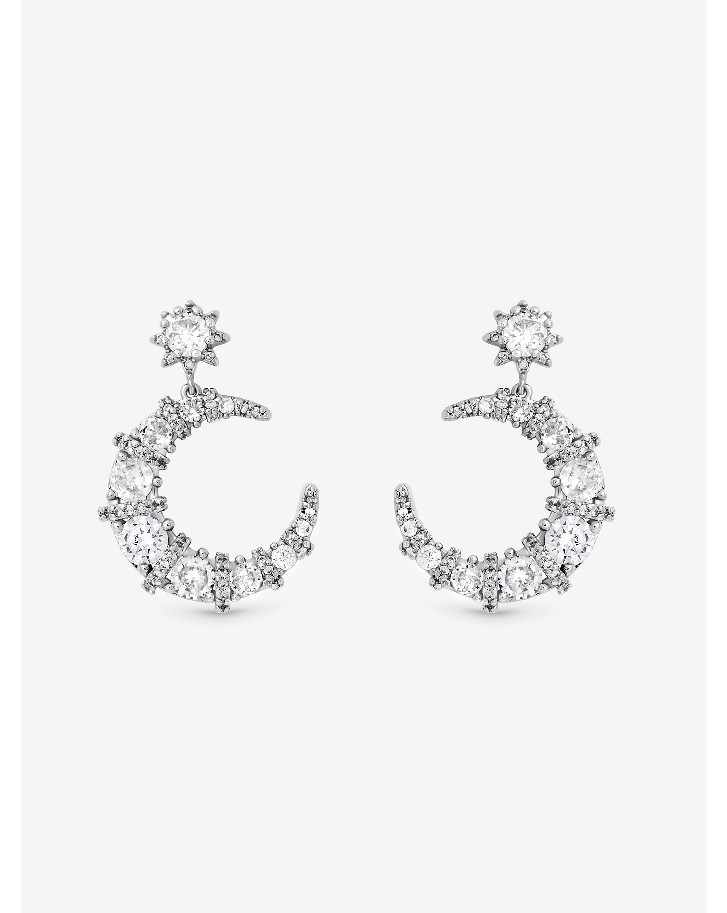 Rhodium Plated CZ Celestial Earrings