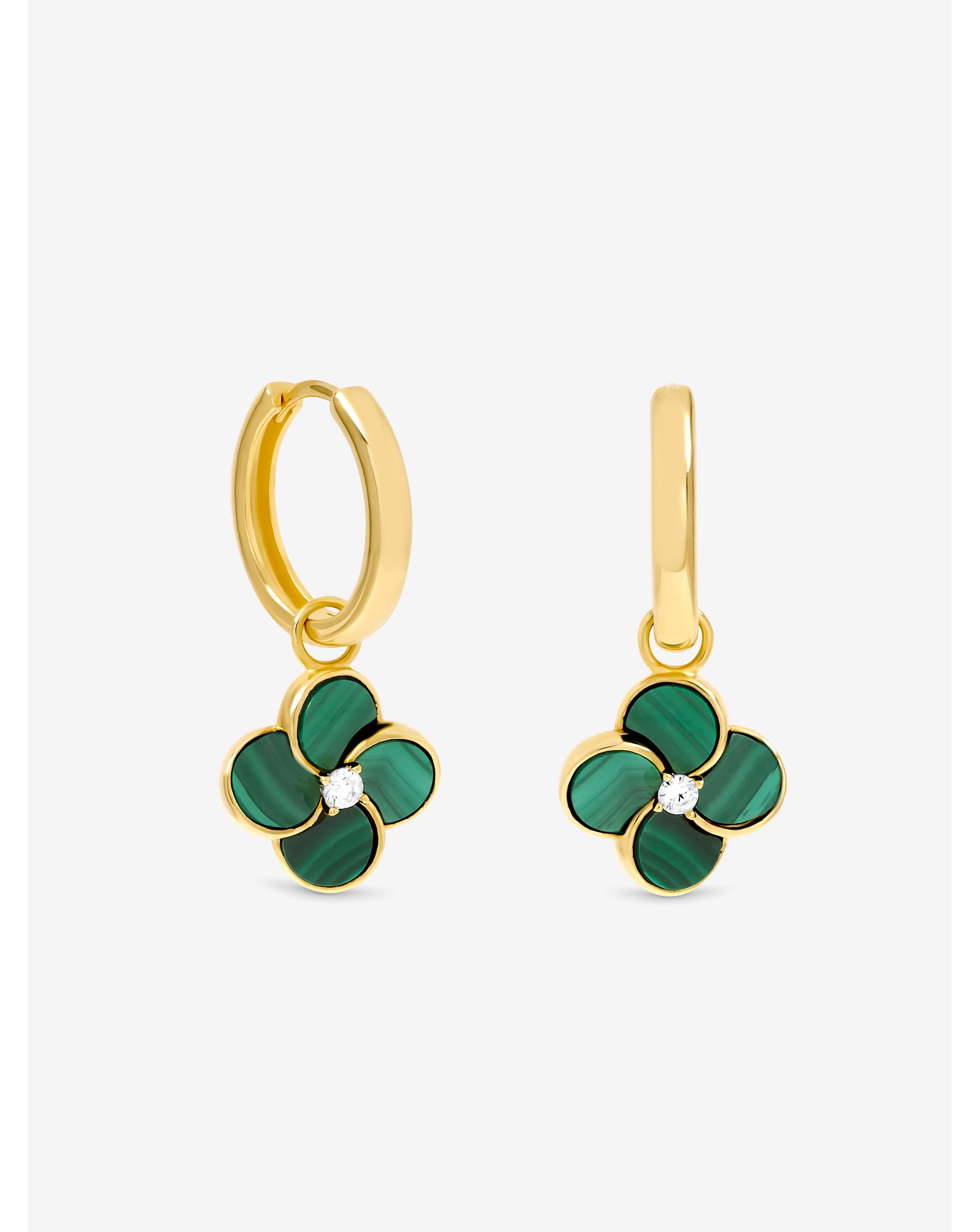 New In - Gold Plated Malachite Clover Huggies