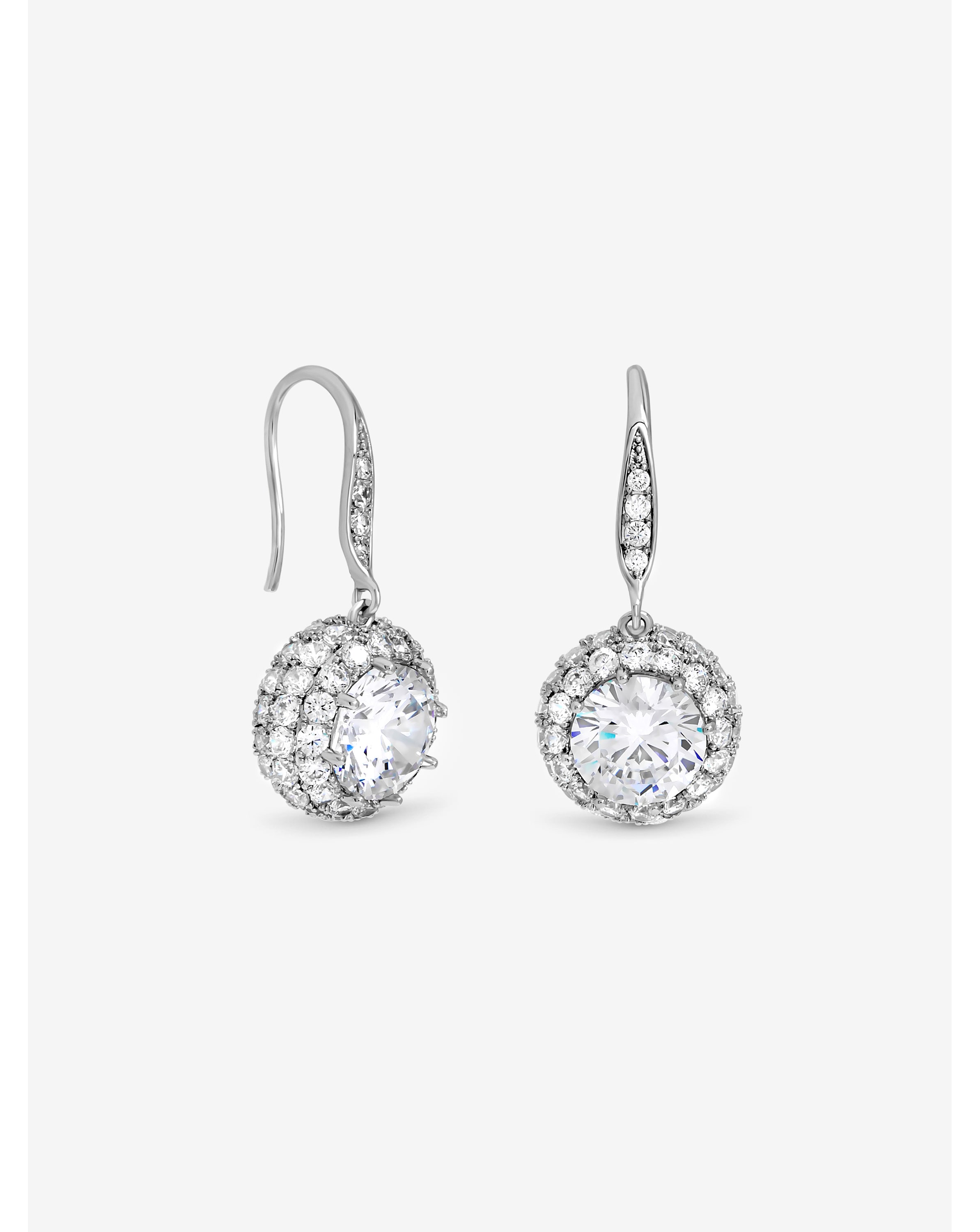 New In - Rhodium Plated Fishhook Halo Earrings