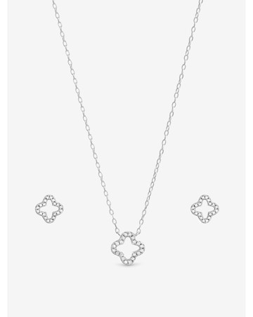 Simply Silver Sterling Silver 925 Cubic Zirconia Pave Open Clover Set - Gift Box