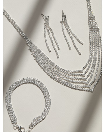 Mood Silver Crystal Multirow Three Piece Set
