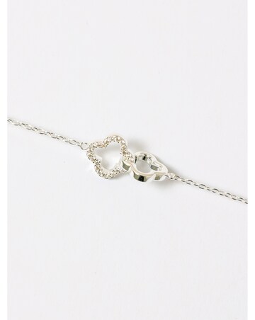 Simply Silver Sterling Silver 925 Pave Interlink Clover Bracelet - Gift Pouch