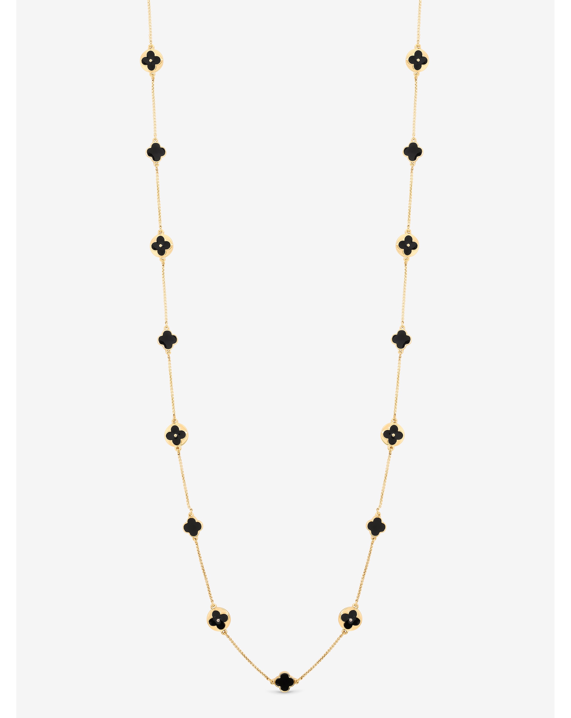 New In - Gold & Jet Long Clover Necklace