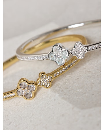 Jon Richard Rhodium Plated and Pave Clover Bangle