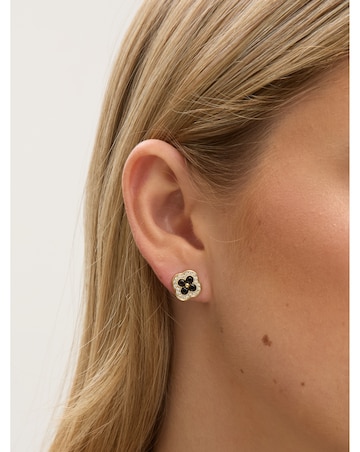 Jon Richard 14K Gold Plated Crystal and Jet Clover Studs