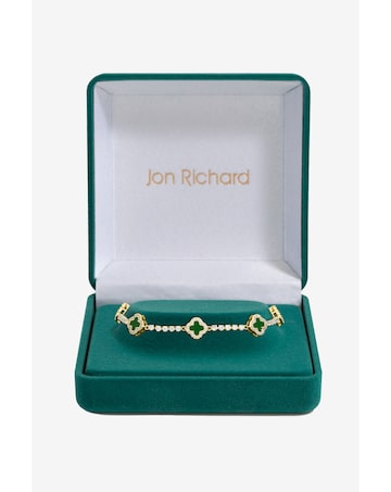 Jon Richard Gold Plated and Emerald Clover Bracelet - Gift Box