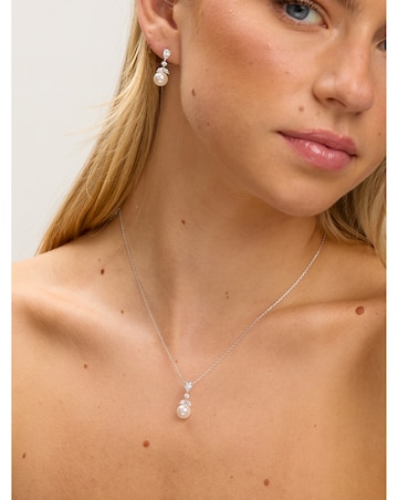 Jon Richard Rhodium Plated Crystal Leaf and Pearl Set - Gift Box
