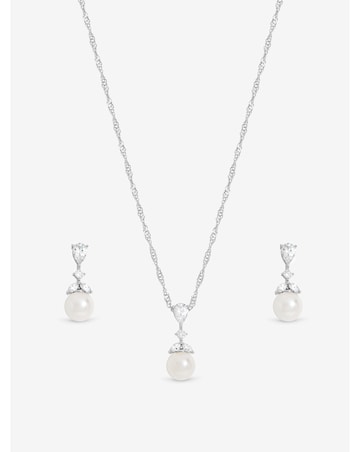 Jon Richard Rhodium Plated Crystal Leaf and Pearl Set - Gift Box
