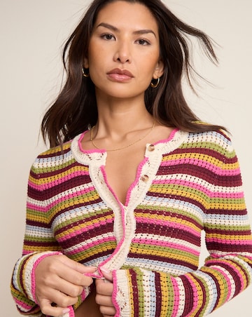 Nobody's Child Stripe Mock Crochet Cardigan