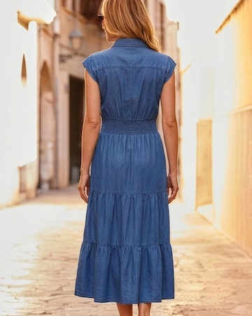 Sosandar Shirred Waist Denim Dress
