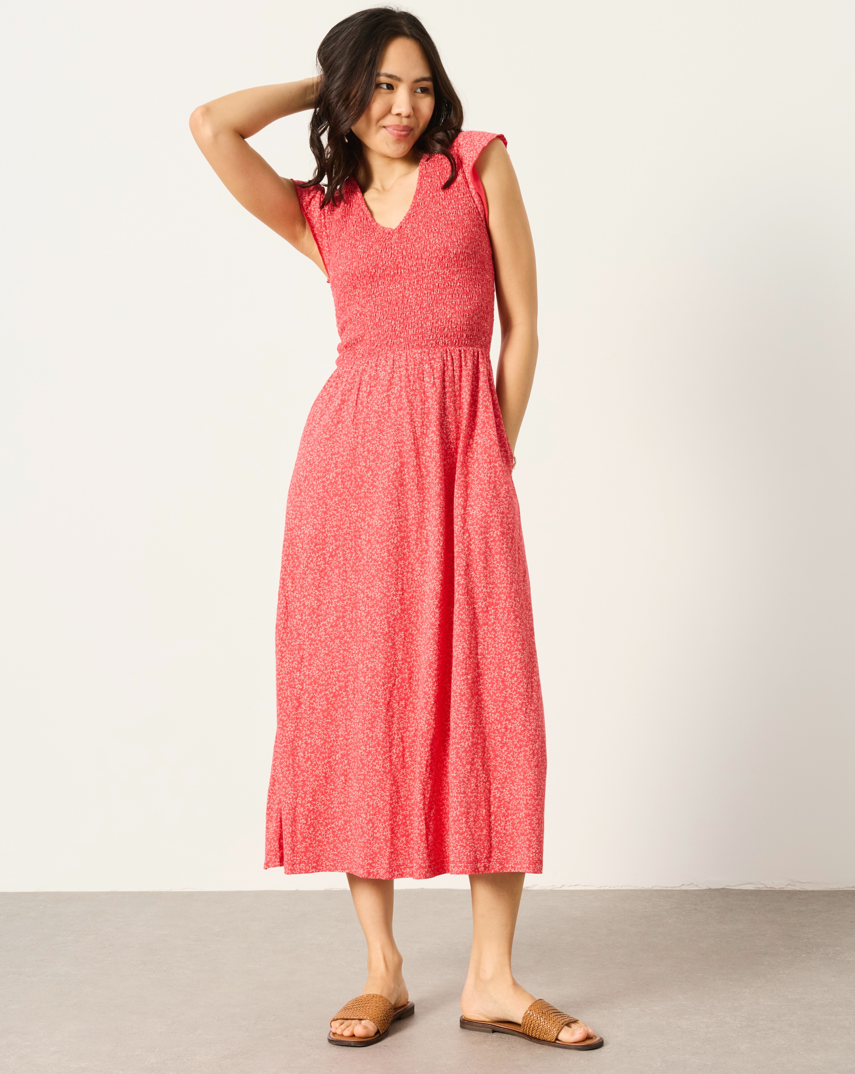 FatFace Demi Coral Jersey Midi Dress