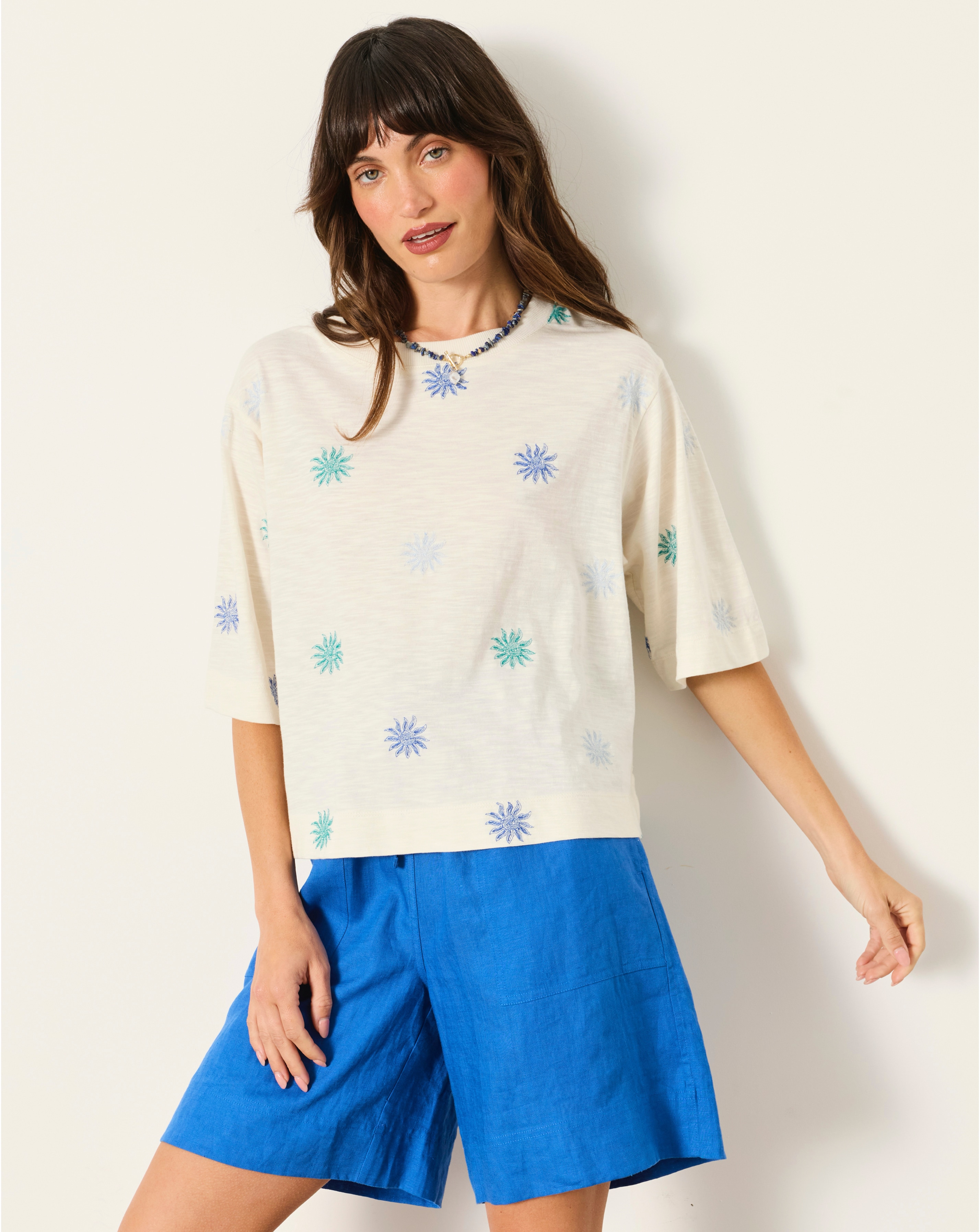 New In - FatFace Kate Sun Tile Embroidered Top