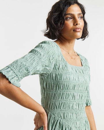 Native Youth Tonal Polka Jacquard Shirred Bodice Gathered Midi Dress