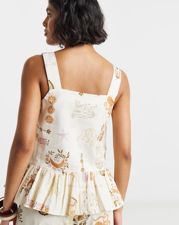 Native Youth Printed Wide Strap Top With Frill Hem