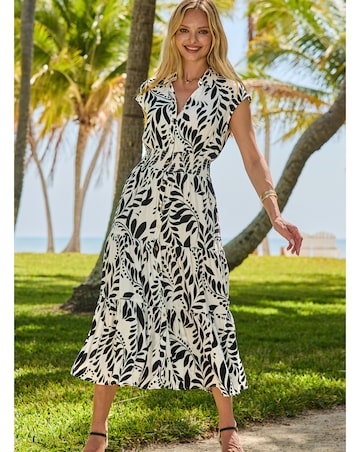 Sosandar Wood Block Shirred Waist Dress