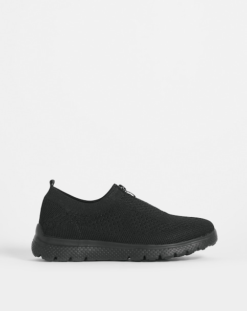 Cushion Walk Black Zip Trainer -Extra Wide Fit (EEE)
