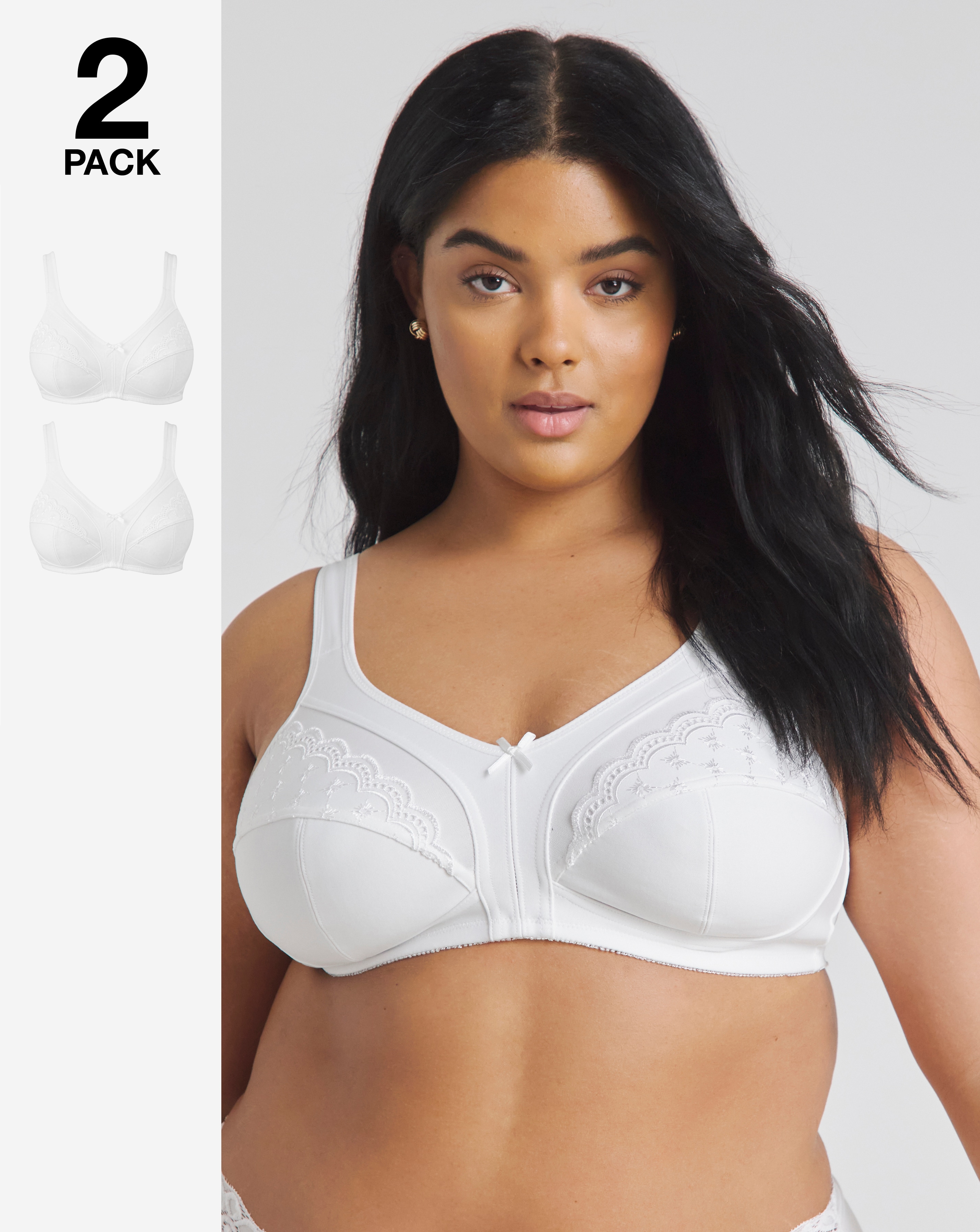 Naturally Close 2 Pack Sally Minimiser Bras In White/white | UK Size 38C Women's