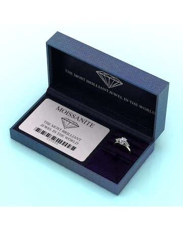 9ct White Gold 2ct Pear Shaped Moissanite Trilogy Ring