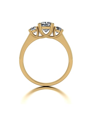9ct Gold 1.60ct total eq Cushion and  Round Brilliant Moissanite Trilogy Ring