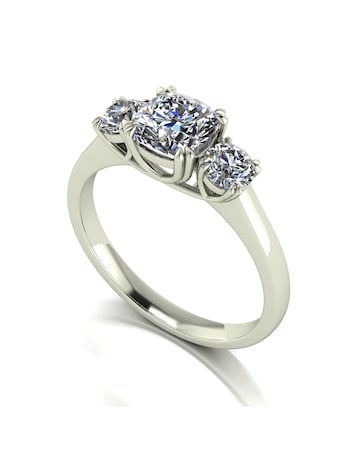 9ct Gold 1.60ct total eq Cushion and Round Brilliant Moissanite Trilogy Ring