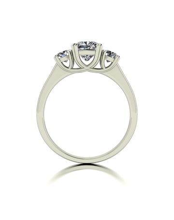 9ct Gold 1.60ct total eq Cushion and  Round Brilliant Moissanite Trilogy Ring