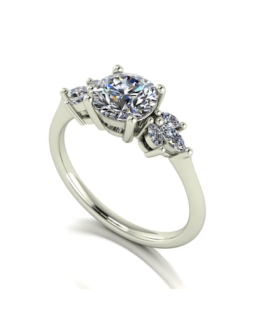 9ct Gold 1.60ct total eq Moissanite Solitaire ring with marquise sides