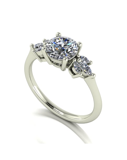 9ct Gold 1.60ct total eq Moissanite Solitaire ring with marquise sides