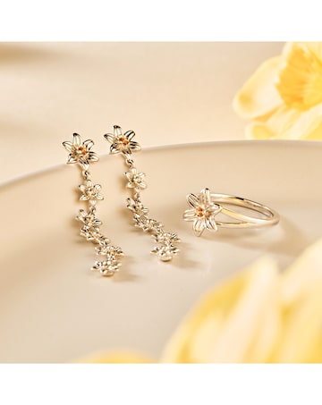 Clogau Nature's Wonder Sterling Silver Daffodil Drop-Hoop Earrings