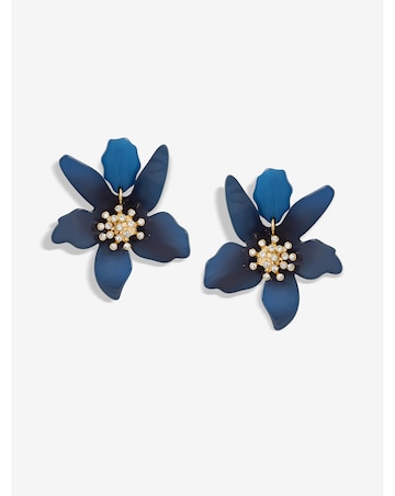 Mood Blue Resin Flower Statement Drop Earrings