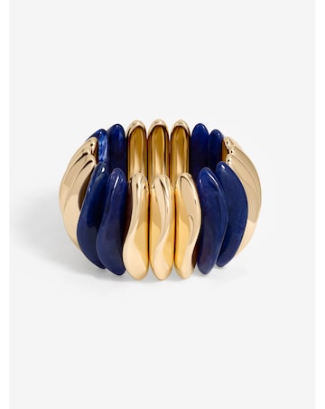 Mood Gold Blue Resin And Polished Pebble Stretch Bracelet