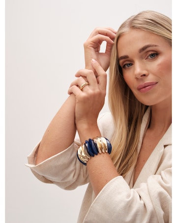 Mood Gold Blue Resin And Polished Pebble Stretch Bracelet