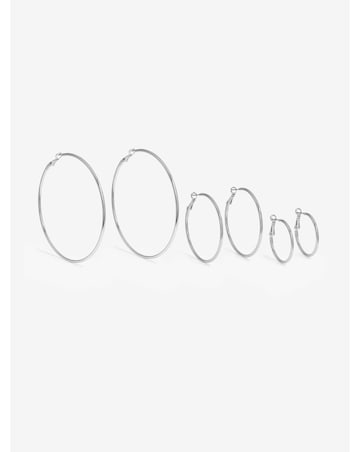 Mood Silver Polished Large Hoop Earrings - Pack Of 3