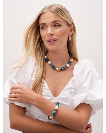 Mood Gold Blue Bead Statement Necklace