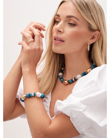 Mood Gold Blue Bead Statement Necklace