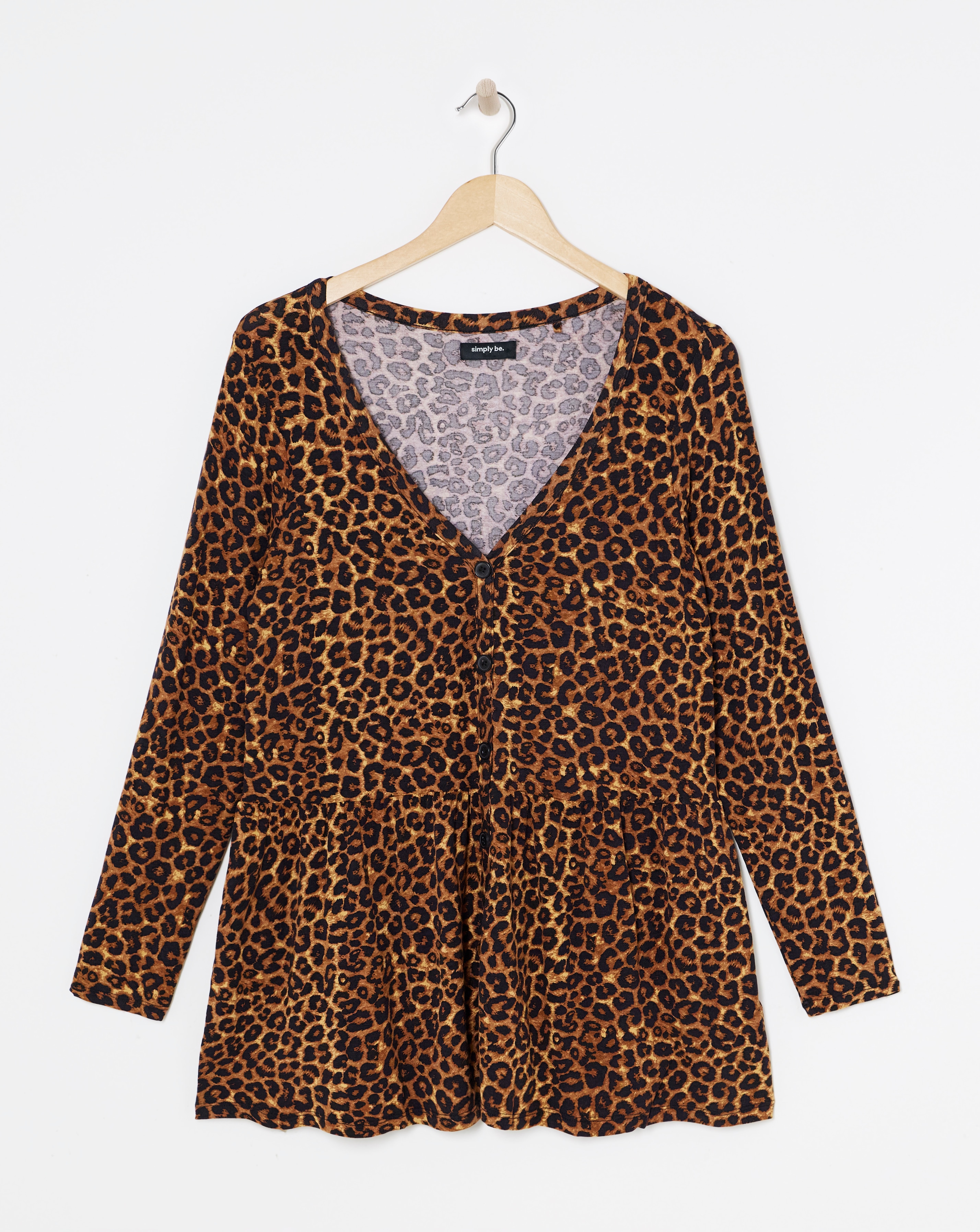 Leopard Button Front Peplum Longline Top