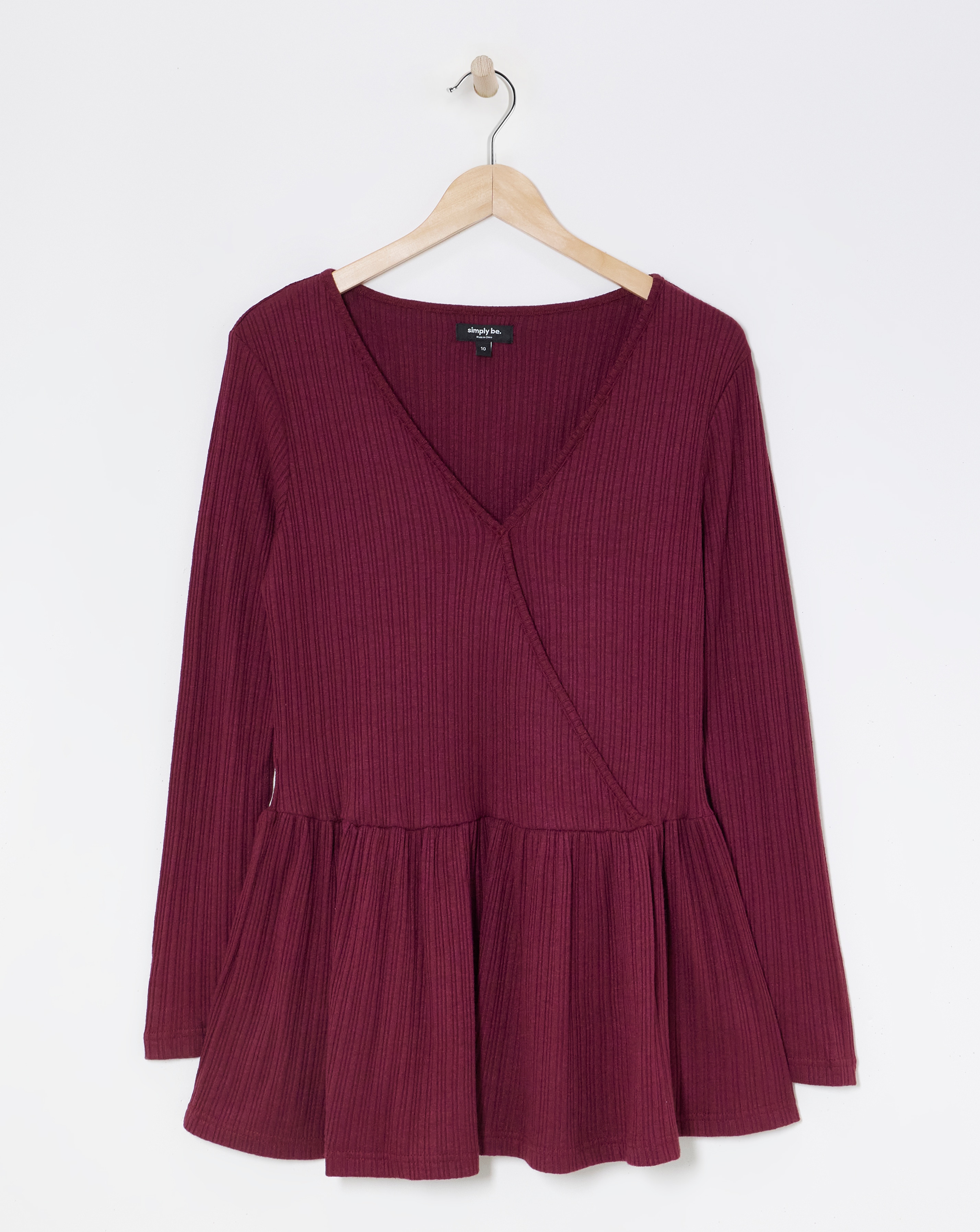 Burgundy Rib Soft Touch Mock Wrap Top