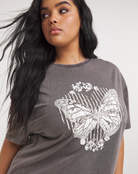 Acid Wash Slogan Oversized Tee